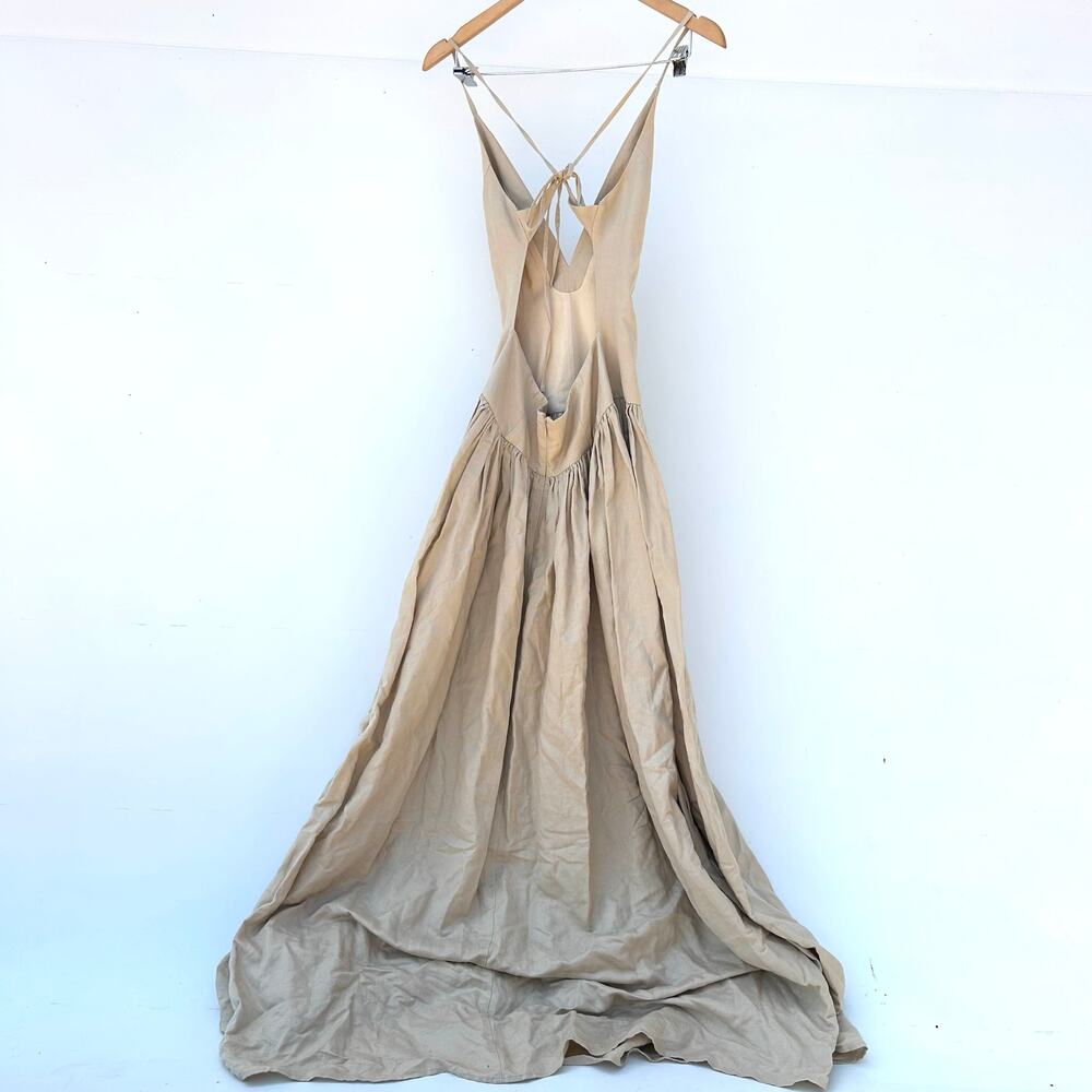 Tularosa Saylor Maxi Dress Linen Cappuccino Beige Tan XS Backless Drop Waist - Picture 5 of 13